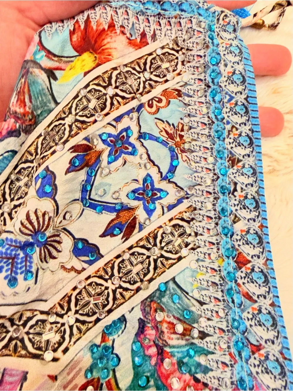 ๐ง๐ผ Y2K Fairycore Sequin Beaded Sakkas Halter Maxi Dress Euro Summer Boho Floral - Picture 9 of 16